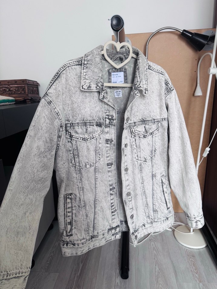 Gri Batik Desenli Kadın Denim Ceket - Görsel 5