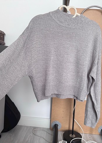 Gri Bisiklet Yaka Örgü Kadın Kazak - Görsel 2