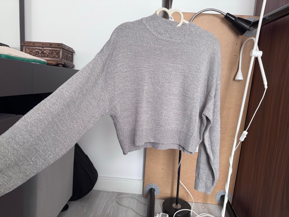 Gri Bisiklet Yaka Örgü Kadın Kazak - Görsel 2