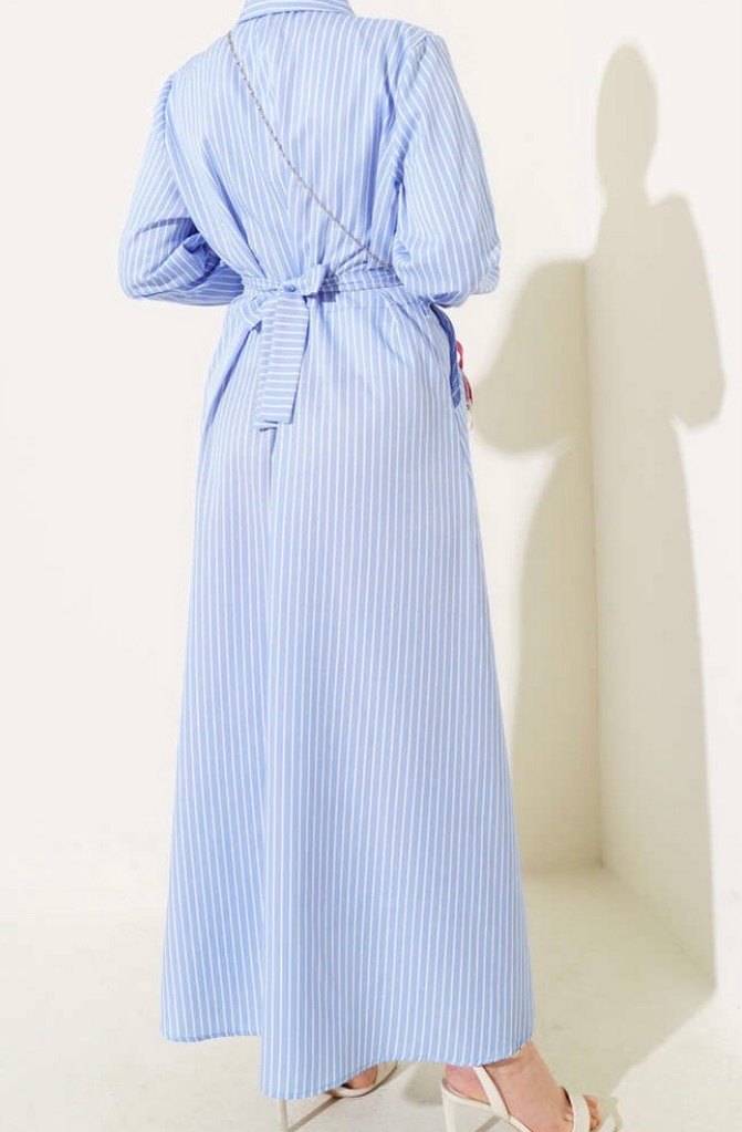 Mavi Uzun Kollu Kadın Elbise - Görsel 3