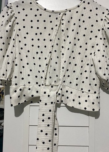 Beyaz Puantiyeli Uzun Kollu Kadın Bluz - Görsel 5