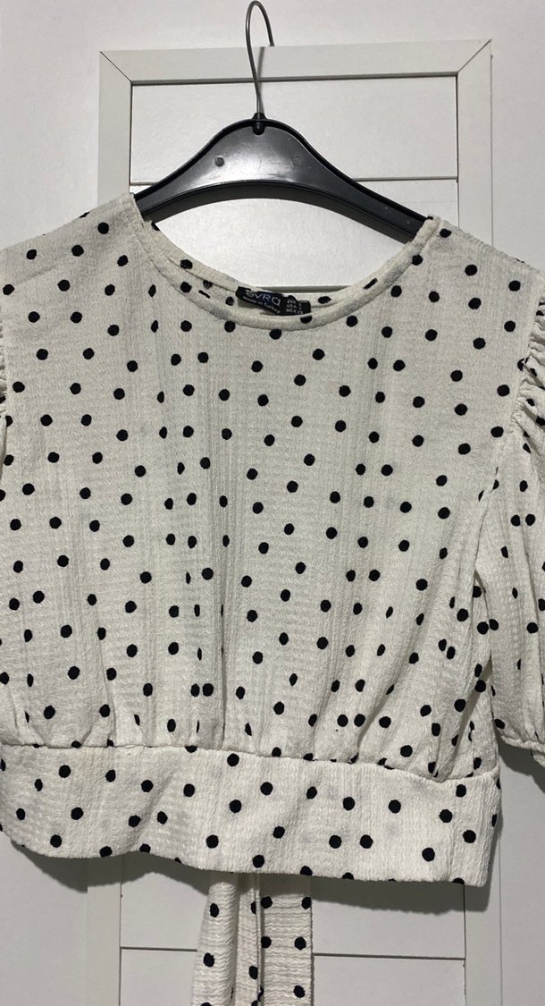 Beyaz Puantiyeli Uzun Kollu Kadın Bluz - Görsel 2