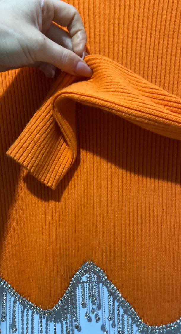 Turuncu Nakışlı Örme Kadın Bluz - Görsel 4