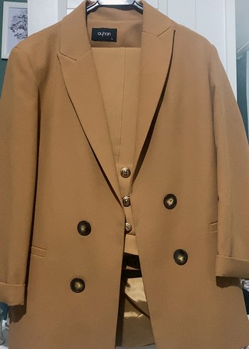 Kahve Takım Uzun Kesim Düğmeli Ceket - Görsel 11