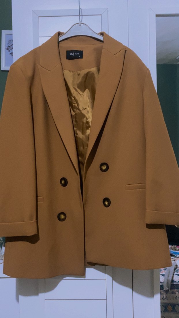 Kahve Takım Uzun Kesim Düğmeli Ceket - Görsel 3