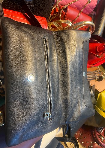 Siyah Deri Fermuarlı Kadın Portföy Çanta - Görsel 3