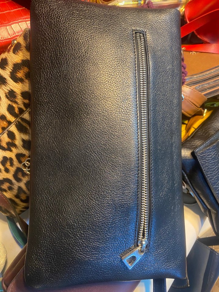 Siyah Deri Fermuarlı Kadın Portföy Çanta - Görsel 2