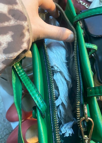 Yeşil Deri Kadın El Çantası - Görsel 3