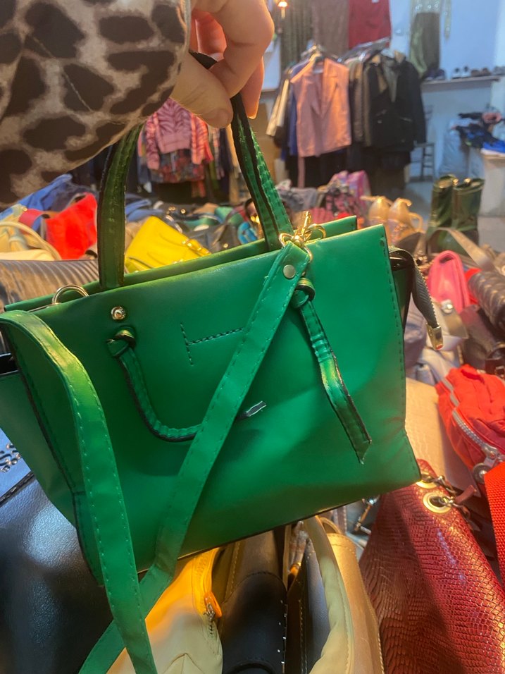 Yeşil Deri Kadın El Çantası - Görsel 2