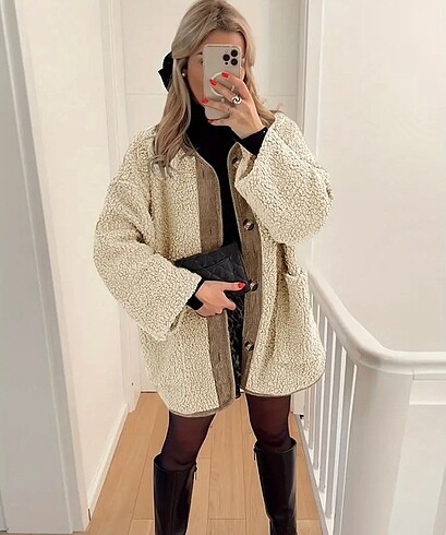 Polar Astarlı Teddy ceket Bej düğmeli