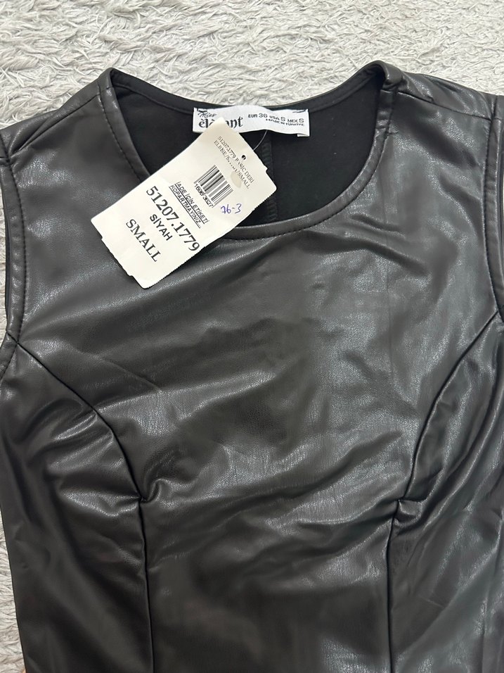 Siyah Deri Mini Elbise - Görsel 4