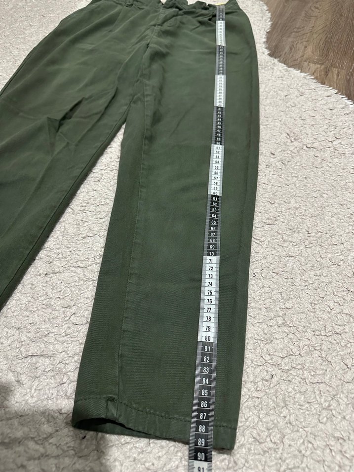 Kadın Haki Kemerli Rahat Kesim Kumaş Pantolon - Görsel 4