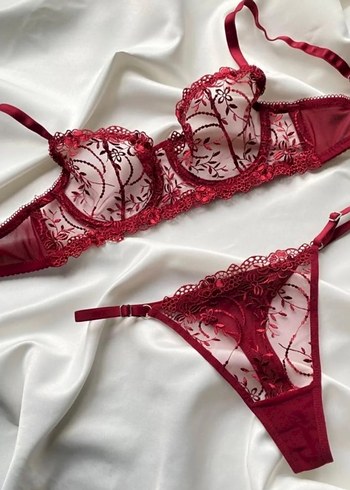 Bordo Nakışlı Bohem Sütyen Takımı - Görsel 2