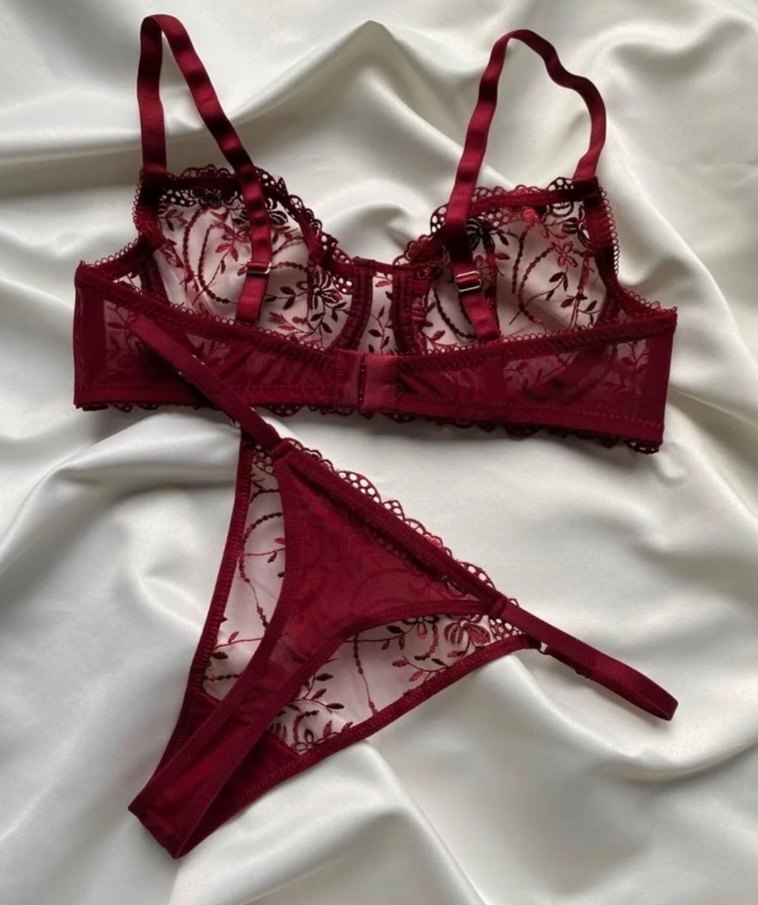 Bordo Nakışlı Bohem Sütyen Takımı - Görsel 4