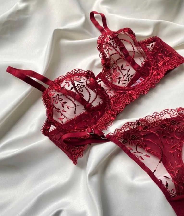 Bordo Nakışlı Bohem Sütyen Takımı - Görsel 3