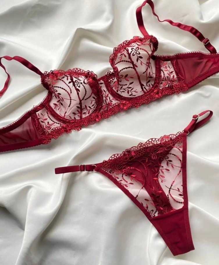 Bordo Nakışlı Bohem Sütyen Takımı - Görsel 2