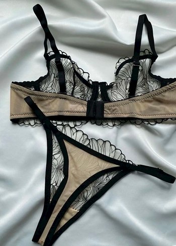 Nakışlı Goth Tarzı Bej Sütyen Takımı - Görsel 3