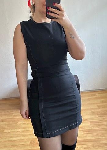 Diğer Siyah Yüksek Yakalı Strappy Mini Elbise