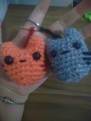 İkili amigurumi kedi anahtarlık set