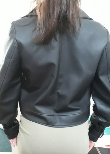 s Beden siyah Renk Kadın Siyah Deri Biker Ceket