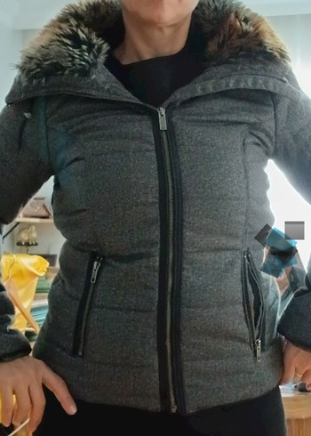 Gri Kürklü Kadın Kışlık Mont - Görsel 3