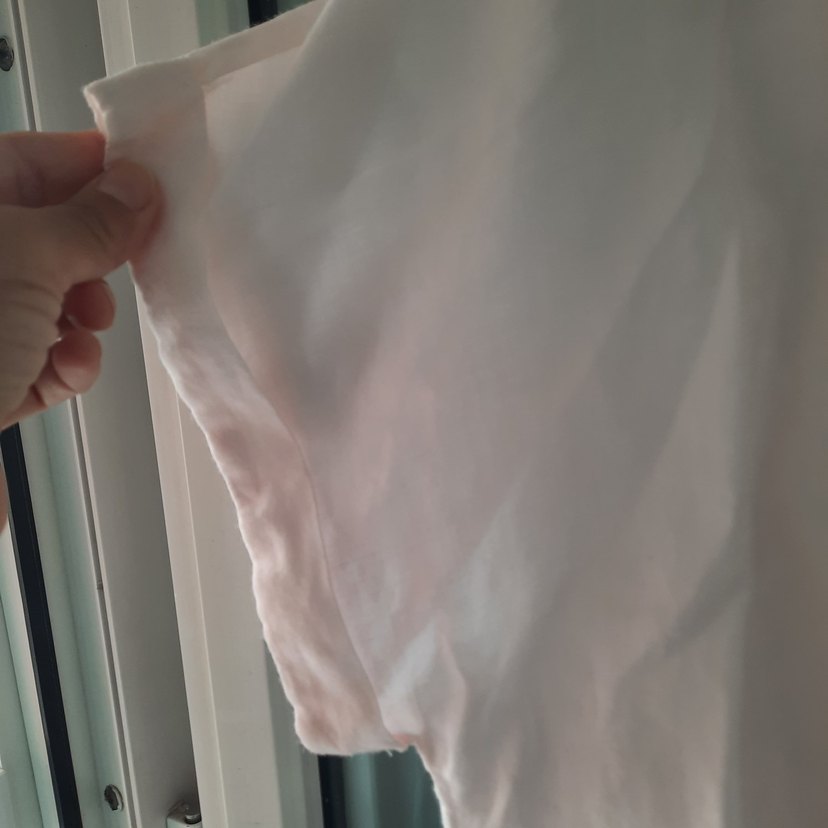 Düğmeli Beyaz Keten Kadın Gömlek - Görsel 5