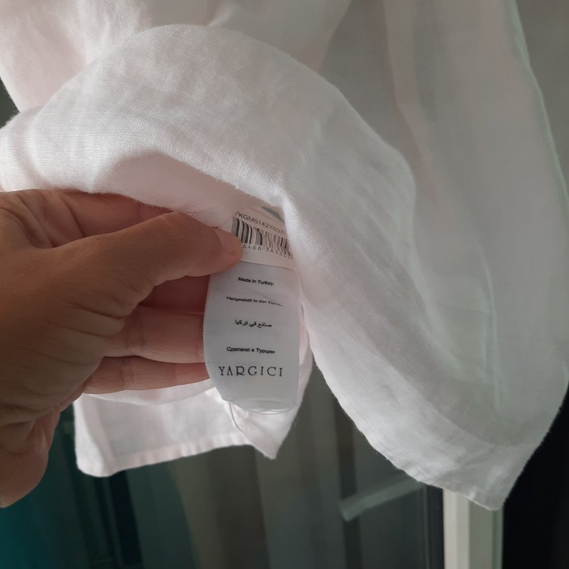 Düğmeli Beyaz Keten Kadın Gömlek - Görsel 4