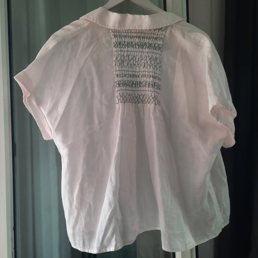 Düğmeli Beyaz Keten Kadın Gömlek - Görsel 3