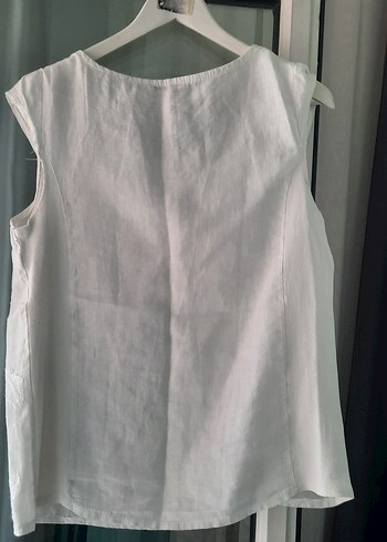 Kadın Beyaz Kolsuz Keten Bluz - Görsel 3