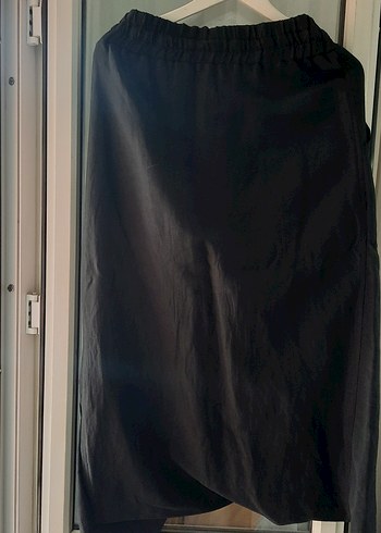 Kadın Siyah Keten Uzun Salaş Etek pantolon - Görsel 4