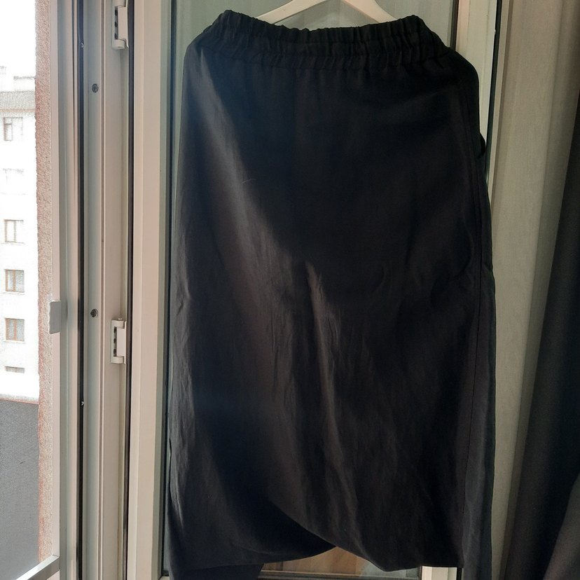 Kadın Siyah Keten Uzun Salaş Etek pantolon - Görsel 4