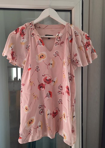 Pembe V Yaka Kısa Kollu Bluz - Görsel 5