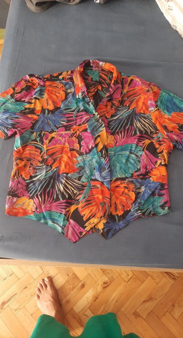 Renkli Bohem V Yaka Kısa Kollu Gömlek - Görsel 3