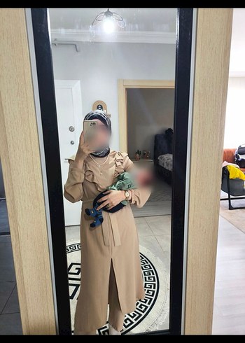 Camel Renkli Uzun tunik takım