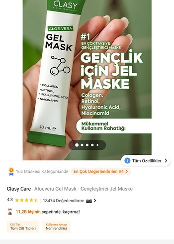 Clasy Aloe Vera Gençleştirici Jel Maske 10 ml 20 şase - Görsel 2