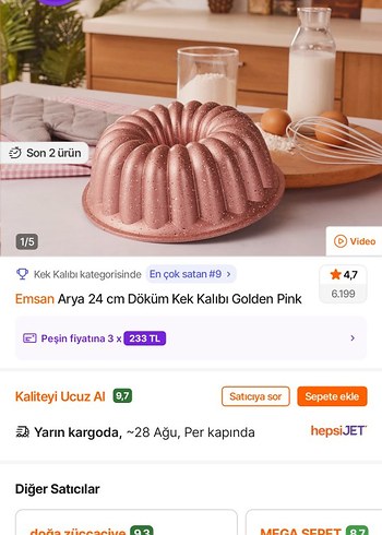 Emsan Arya 24 cm Döküm Kek Kalıbı Golden Pink