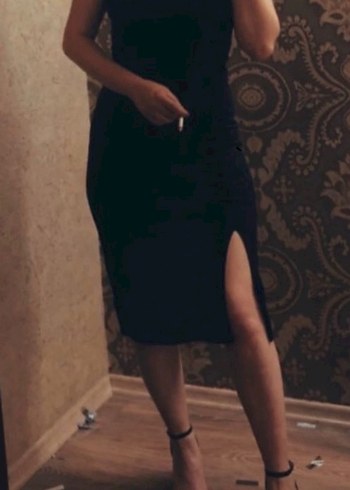 Siyah  Zincir Askılı  Kalem Elbise - Görsel 2