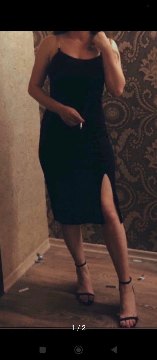 Siyah  Zincir Askılı  Kalem Elbise - Görsel 2