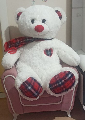 Beyaz Peluş Ayıcık, Ekoseli Detaylı