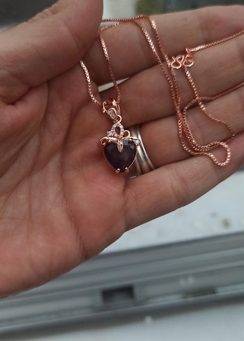 Bordo Taşlı Zincir Detaylı Midi Kolye - Görsel 2