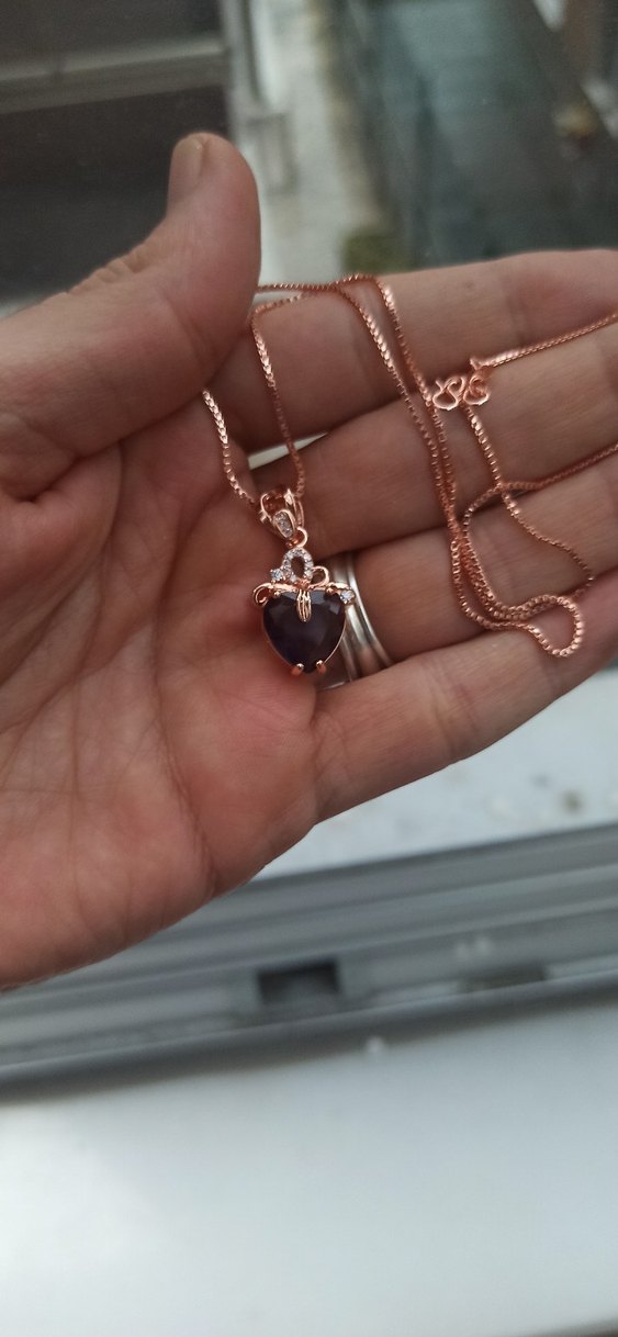 Bordo Taşlı Zincir Detaylı Midi Kolye - Görsel 2