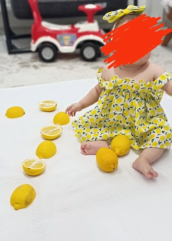 HelloBaby Sarı Renkli Desenli Kız Bebek Tulum limonlu