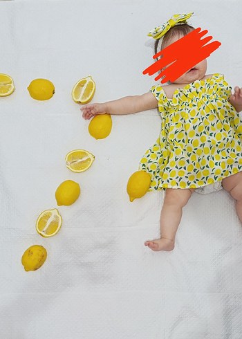 Sarı Renkli Desenli Kız Bebek Tulum limonlu