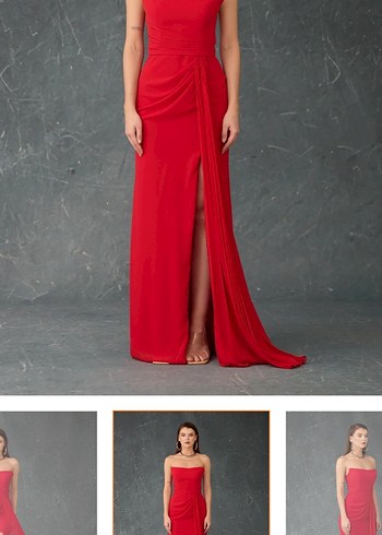 Kırmızı Straplez Uzun Abiye Elbise - Görsel 3