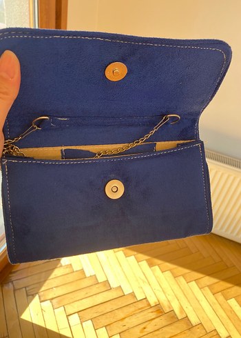 Mavi Süet Tokalı Kadın Portföy - Askılı Çanta - Görsel 2