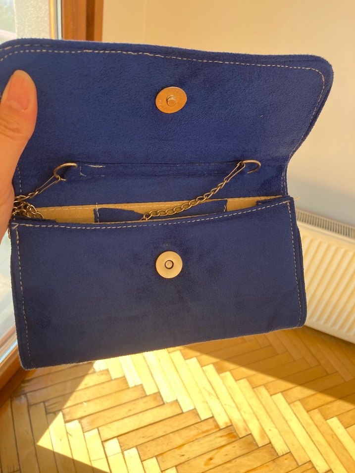 Mavi Süet Tokalı Kadın Portföy - Askılı Çanta - Görsel 2