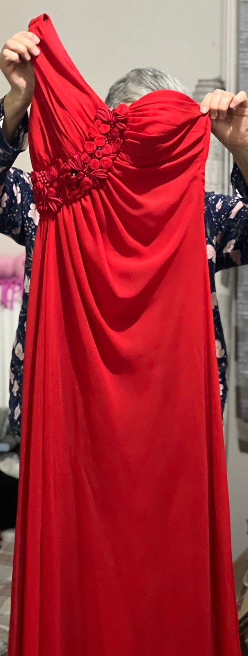 Kırmızı Drapeli Uzun Straplez Abiye Elbise - Görsel 2