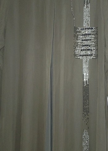 Parlak Taşlı Haki Anne Abiye Elbise - Görsel 13