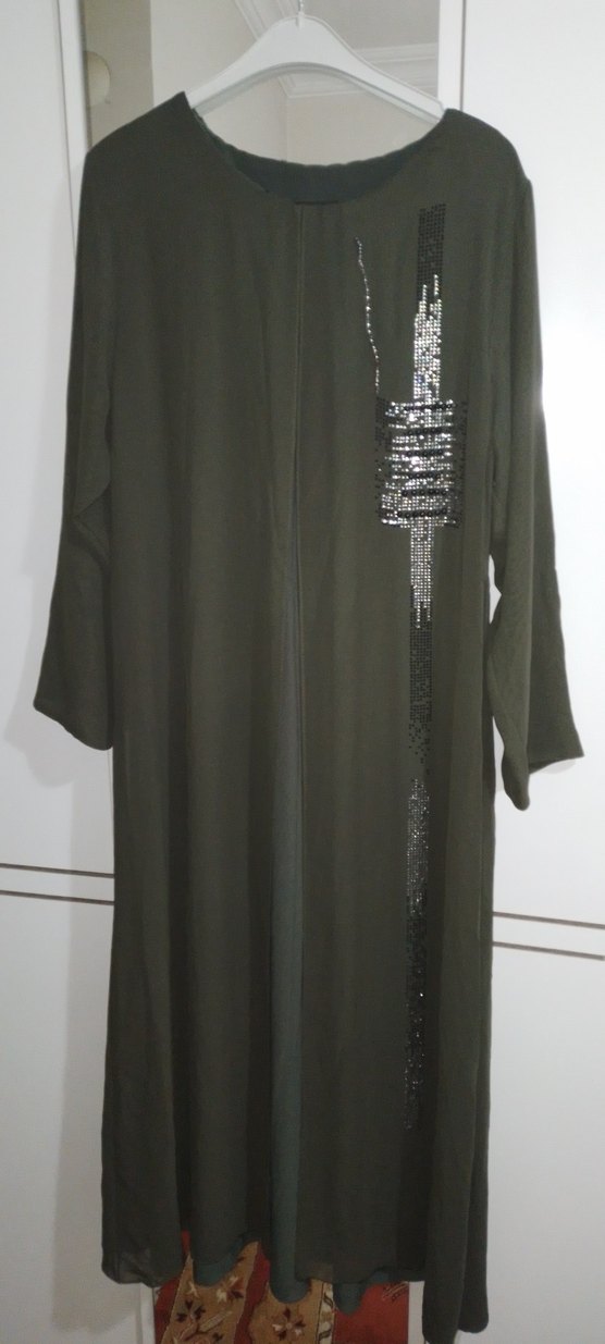 Parlak Taşlı Haki Anne Abiye Elbise - Görsel 2