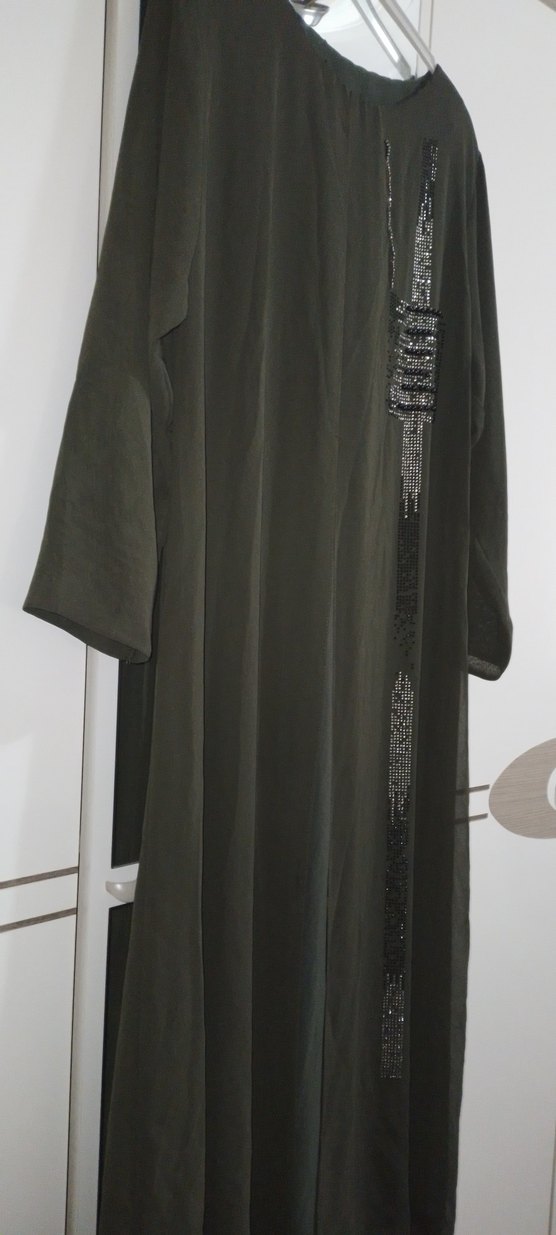 Parlak Taşlı Haki Anne Abiye Elbise - Görsel 3